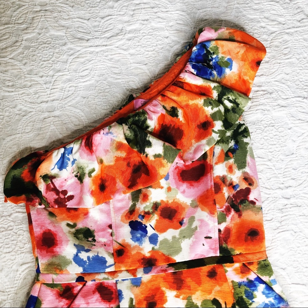 Eliza J one shoulder ruffle floral dress